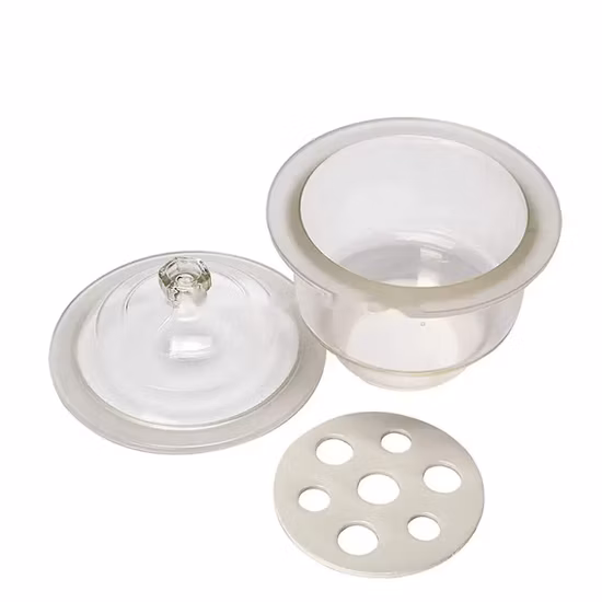 実験用ガラス器具 磁器プレート付き琥珀色ガラス真空デシケーター