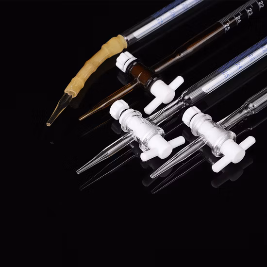 塩基酸滴定用の PTFE ストップコック付き透明ガラス容積ビュレット